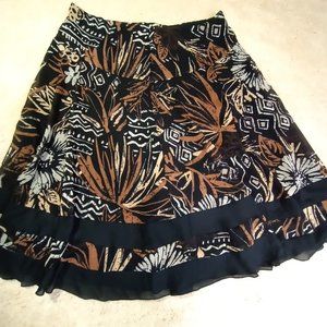 East 5th Women's Plus Size 18 Side Zip Earth Tones Floral Layered Skirt